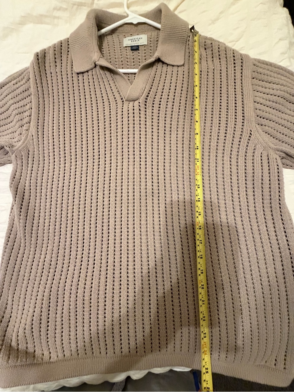 American Eagle Open Knit Short Sleeve Sweater - Light Taupe - Picture 5 of 5